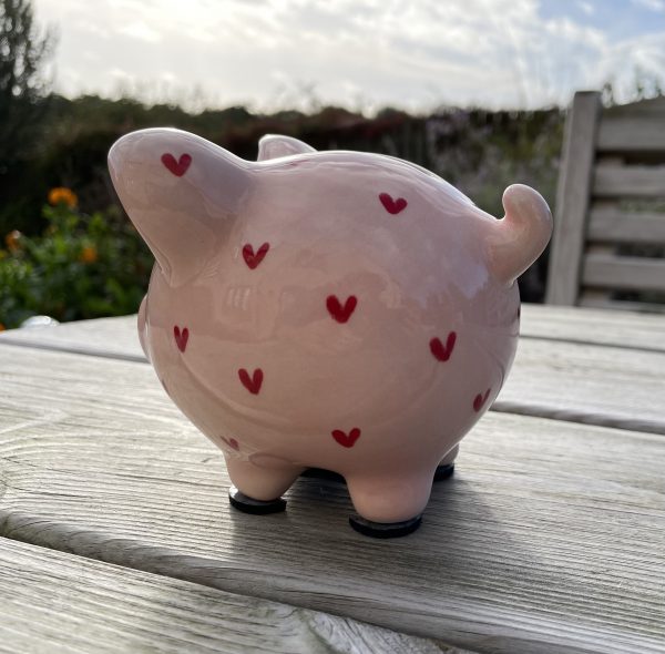 Hand Painted, Light Pink, Red, Sweetheart, Piggy Bank,  Small, Ceramic, Pottery, Gifts for Children, Traditional - Image 5