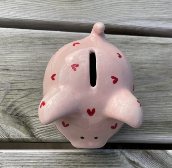 Hand Painted, Light Pink, Red, Sweetheart, Piggy Bank,  Small, Ceramic, Pottery, Gifts for Children, Traditional - Image 3