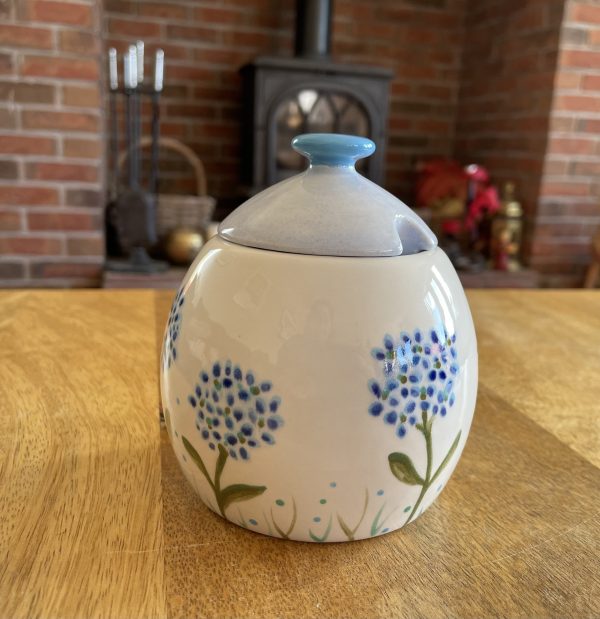 Hand Painted, Blue, Hydrangea, Sugar Bowl, Honey Pot, Ceramic, Pottery, Gifts for Friends and Family - Image 3