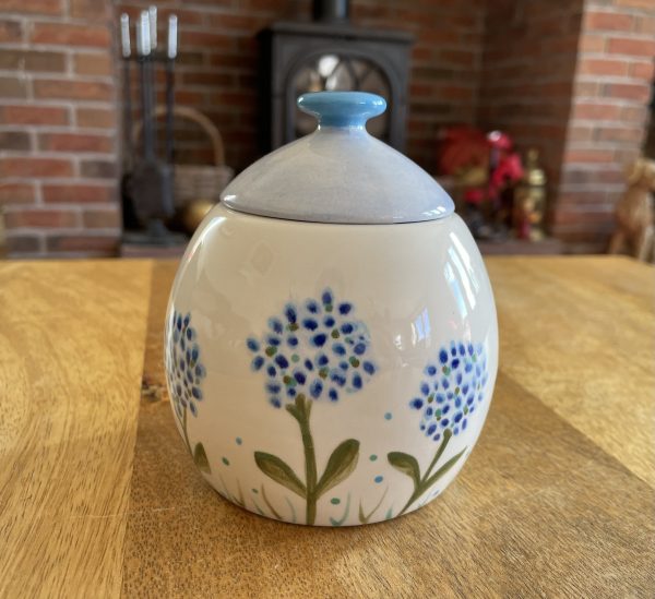 Hand Painted, Blue, Hydrangea, Sugar Bowl, Honey Pot, Ceramic, Pottery, Gifts for Friends and Family - Image 2
