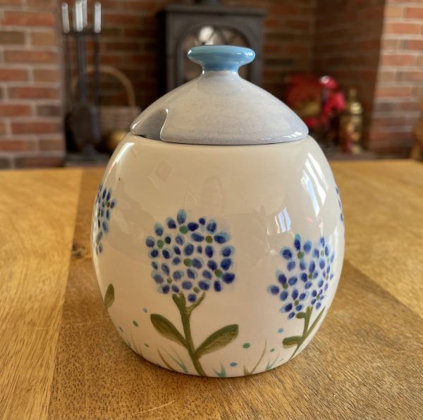 Hand Painted, Blue, Hydrangea, Sugar Bowl, Honey Pot, Ceramic, Pottery, Gifts for Friends and Family - Image 5