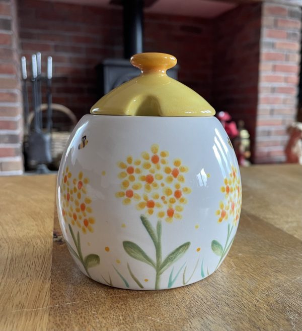 Hand Painted, Yellow, Hydrangea, Sugar Bowl, Honey Pot, Ceramic, Pottery, Gifts for Friends and Family - Image 3