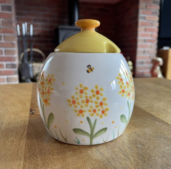 Hand Painted, Yellow, Hydrangea, Sugar Bowl, Honey Pot, Ceramic, Pottery, Gifts for Friends and Family - Image 2