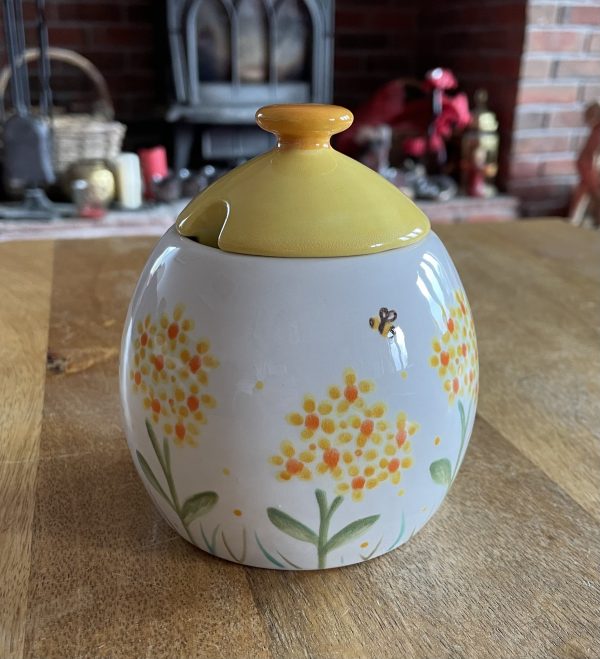 Hand Painted, Yellow, Hydrangea, Sugar Bowl, Honey Pot, Ceramic, Pottery, Gifts for Friends and Family
