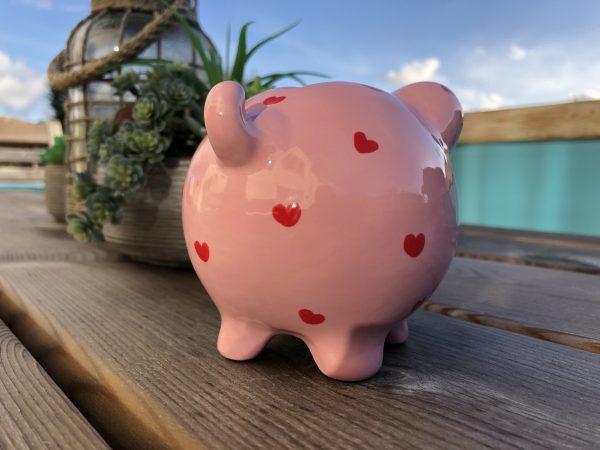 Hand Painted, Small, Pink, Red Sweethearts, Piggy Bank, Ceramic, Pottery, Gifts for Friends and Family - Image 4