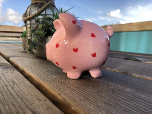 Hand Painted, Small, Pink, Red Sweethearts, Piggy Bank, Ceramic, Pottery, Gifts for Friends and Family - Image 3