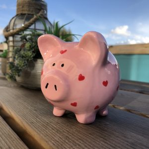 Hand Painted, Small, Pink, Red Sweethearts, Piggy Bank, Ceramic, Pottery, Gifts for Friends and Family