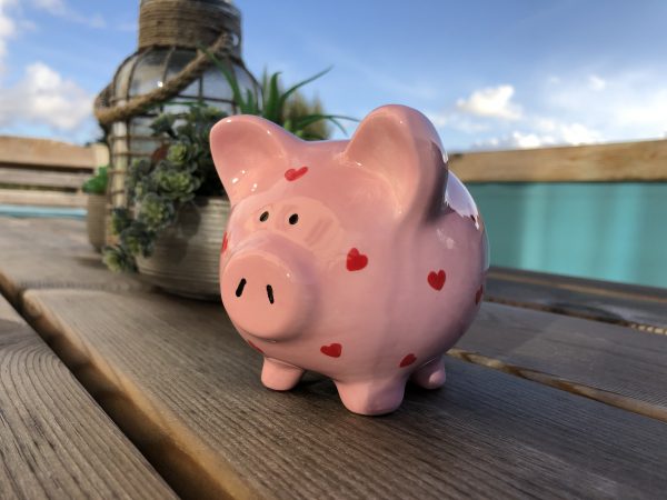 Hand Painted, Small, Pink, Red Sweethearts, Piggy Bank, Ceramic, Pottery, Gifts for Friends and Family