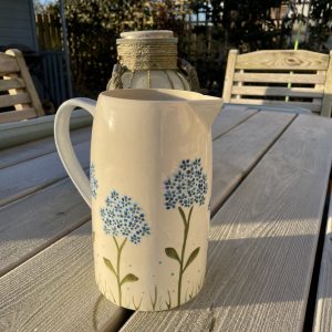Hand Painted, White, Blue, Hydrangea, Design, Jug, Large, Ceramic, Pottery, Gifts for Friends and Family