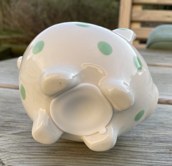 Hand Painted, Piggy Bank, White with Green Spots, Ceramic, Gifts for Children and Adults, Small - Image 4