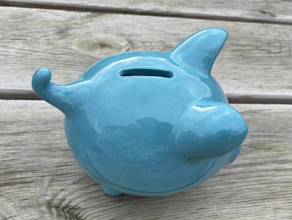 Hand Painted, Small, Teal Piggy Bank, Ceramic, Pottery, Gifts for Friends and Family, Baptism, Birthday, Fun - Image 3