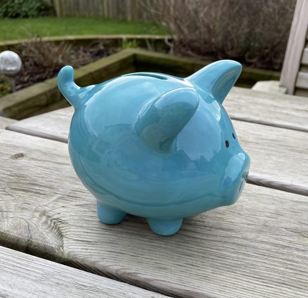 Hand Painted, Small, Teal Piggy Bank, Ceramic, Pottery, Gifts for Friends and Family, Baptism, Birthday, Fun - Image 2