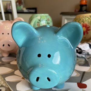Hand Painted, Small, Teal Piggy Bank, Ceramic, Pottery, Gifts for Friends and Family, Baptism, Birthday, Fun