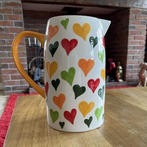 Hand Painted, Big Heart Jug, Multicoloured, Large, Ceramic, Pottery, Gifts for Friends and Family