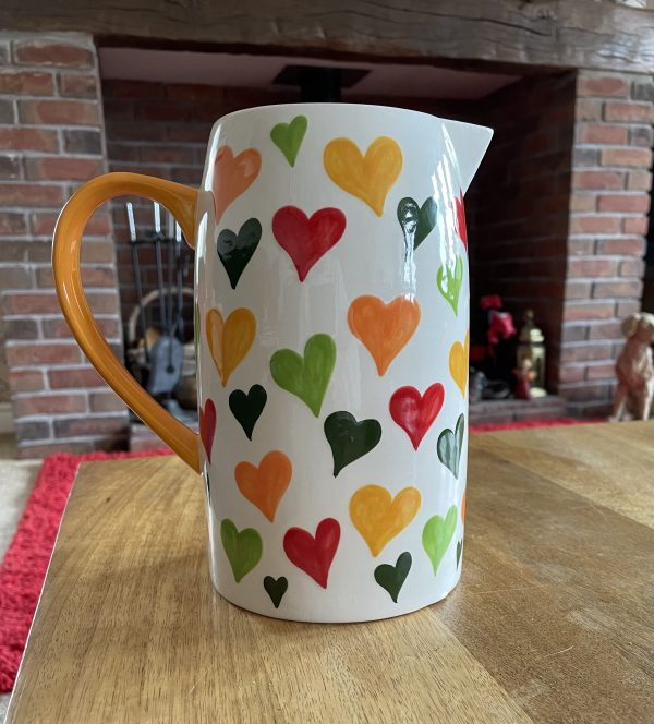 Hand Painted, Big Heart Jug, Multicoloured, Large, Ceramic, Pottery, Gifts for Friends and Family