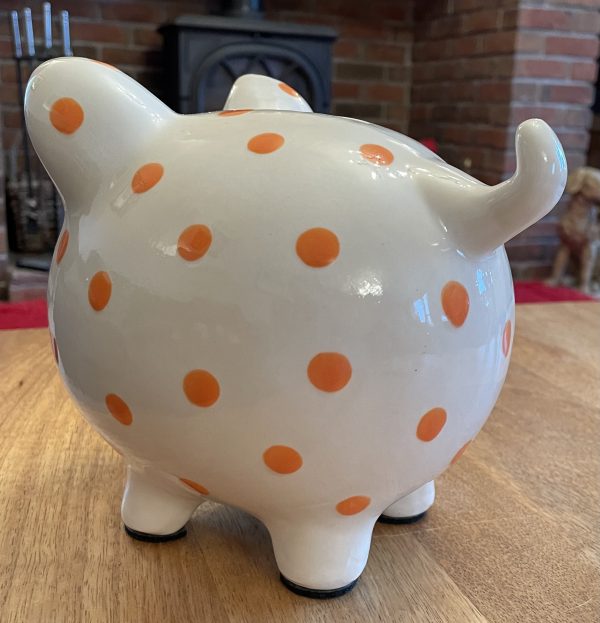 Hand Painted, Piggy Bank, Large, White with Orange Spots, Gifts, Children, Traditional, Birthday - Image 4
