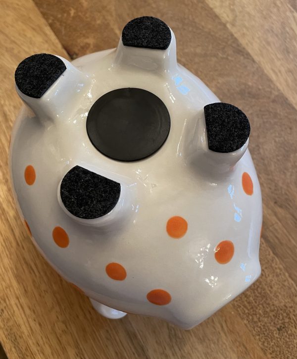 Hand Painted, Piggy Bank, Large, White with Orange Spots, Gifts, Children, Traditional, Birthday - Image 2