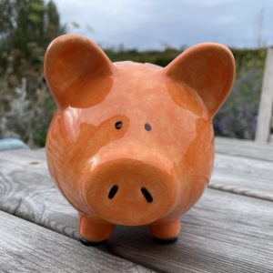 Hand Painted, Orange, Piggy Bank, Medium, Ceramic, Pottery, Gifts for Children, Traditional