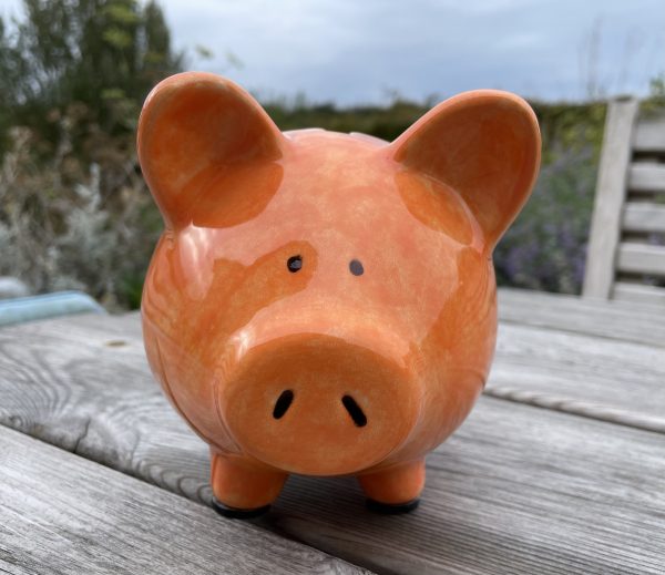 Hand Painted, Orange, Piggy Bank, Medium, Ceramic, Pottery, Gifts for Children, Traditional