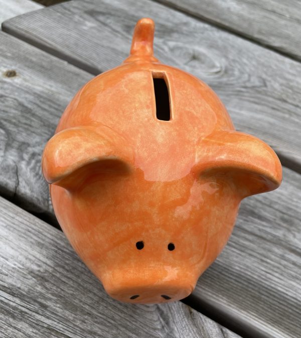 Hand Painted, Orange, Piggy Bank, Medium, Ceramic, Pottery, Gifts for Children, Traditional - Image 5