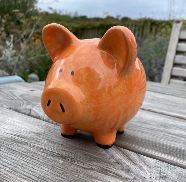 Hand Painted, Orange, Piggy Bank, Medium, Ceramic, Pottery, Gifts for Children, Traditional - Image 3