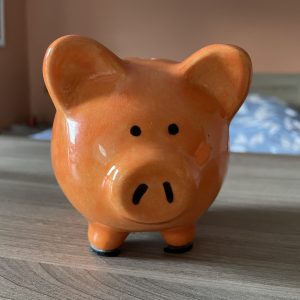 Hand Painted, Orange, Piggy Bank, Small, Ceramic, Pottery, Gifts for Children, Traditional