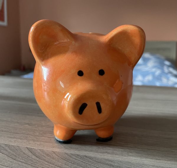 Hand Painted, Orange, Piggy Bank, Small, Ceramic, Pottery, Gifts for Children, Traditional