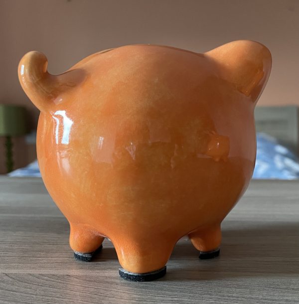 Hand Painted, Orange, Piggy Bank, Small, Ceramic, Pottery, Gifts for Children, Traditional - Image 3
