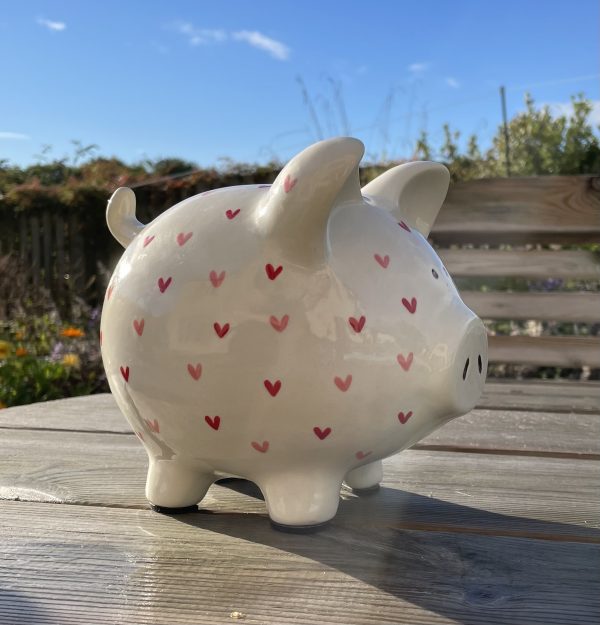 Hand Painted, Piggy Bank, White, Pink, Red, Sweetheart, Large, Ceramic, Pottery, Gifts for Children, Traditional - Image 5
