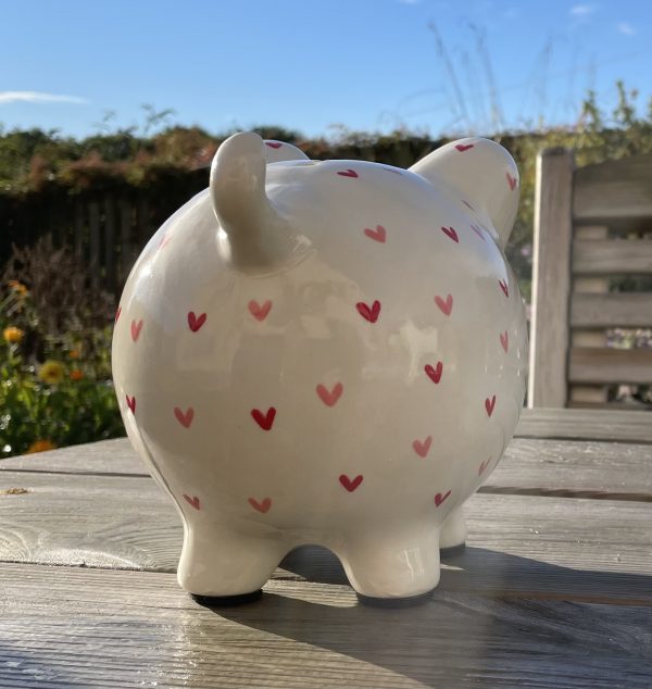Hand Painted, Piggy Bank, White, Pink, Red, Sweetheart, Large, Ceramic, Pottery, Gifts for Children, Traditional - Image 6