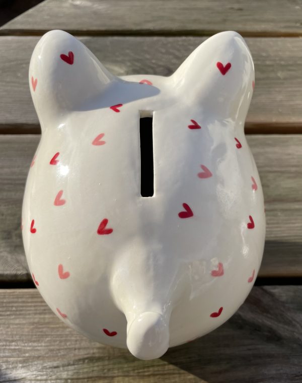 Hand Painted, Piggy Bank, White, Pink, Red, Sweetheart, Large, Ceramic, Pottery, Gifts for Children, Traditional - Image 7