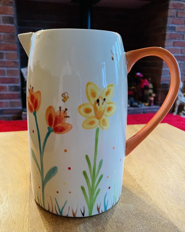 Hand Painted, Springtime,  Daffodil, Tulip, Jug, Large, Ceramic, Pottery, Gifts for Friends and Family