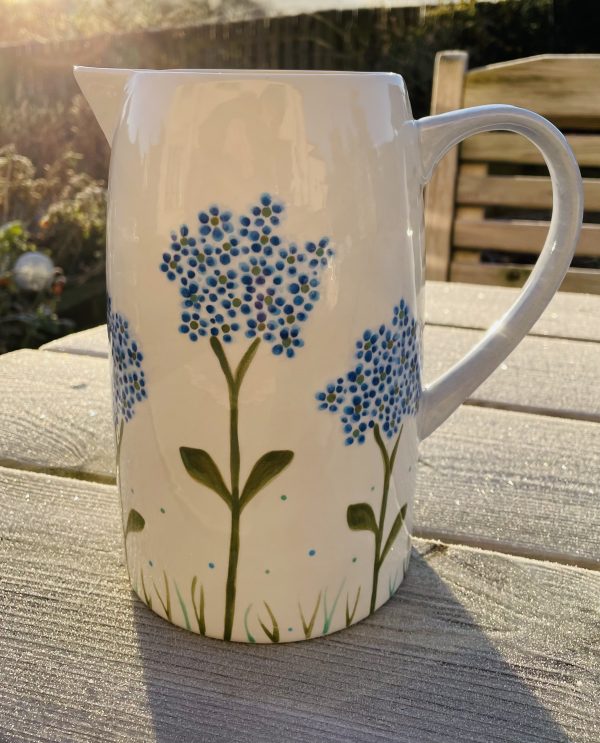 Hand Painted, White, Blue, Hydrangea, Design, Jug, Large, Ceramic, Pottery, Gifts for Friends and Family - Image 3
