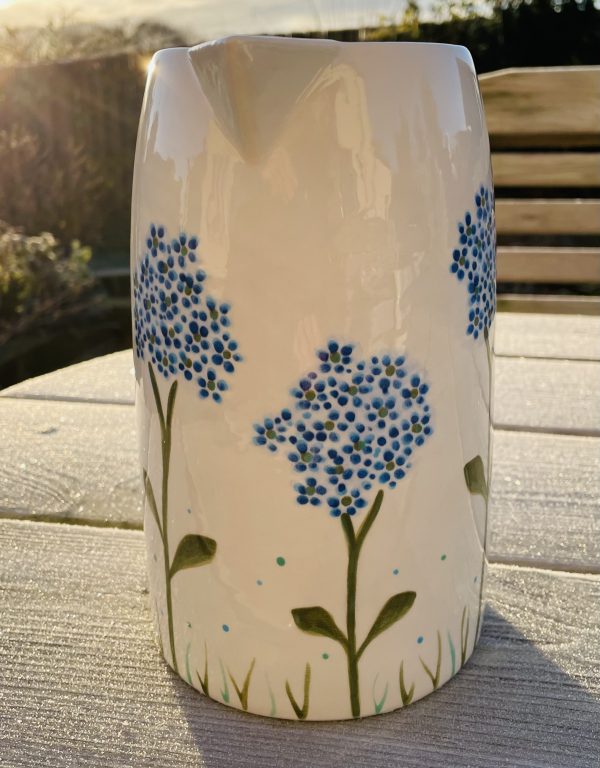 Hand Painted, White, Blue, Hydrangea, Design, Jug, Large, Ceramic, Pottery, Gifts for Friends and Family - Image 4