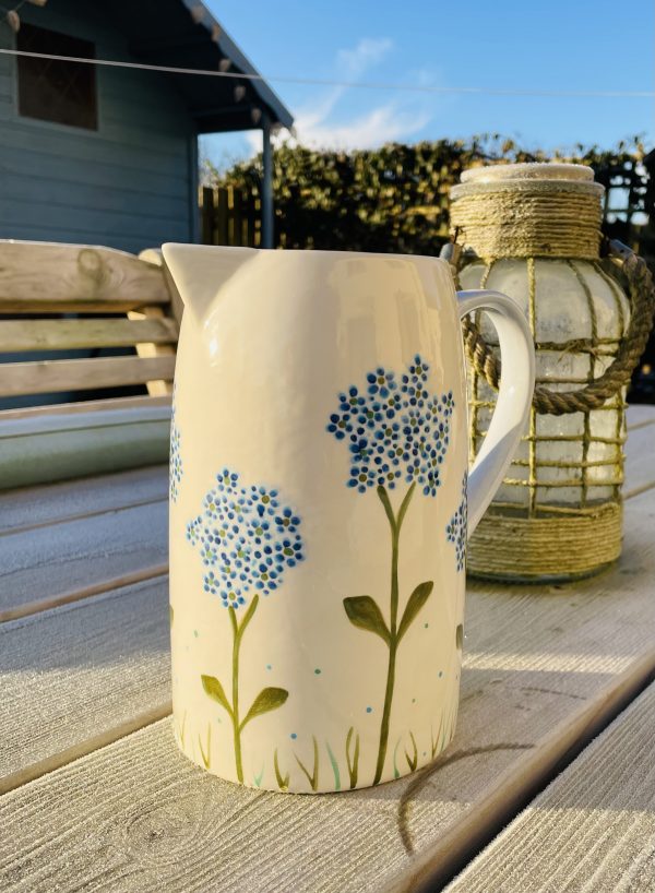 Hand Painted, White, Blue, Hydrangea, Design, Jug, Large, Ceramic, Pottery, Gifts for Friends and Family - Image 2