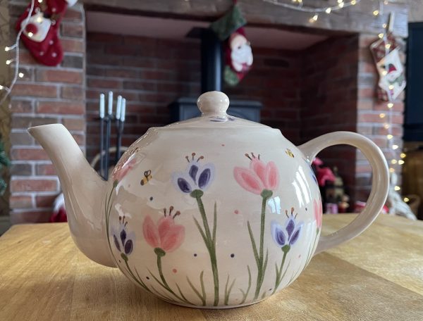 Hand Painted, Tulip, Garden, Teapot, Ceramic, Pottery, Gifts for Friends and Family