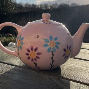 Hand Painted, Pink, Purple, Teal, Floral, Busy Bee, Teapot, Ceramic, Pottery, Gifts for Friends and Family