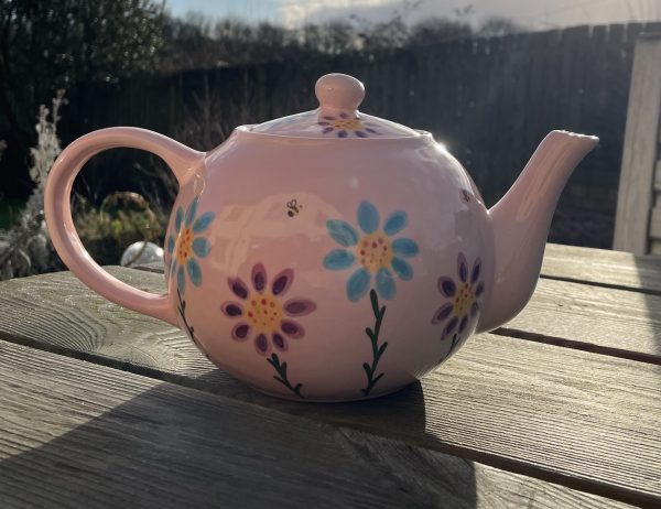 Hand Painted, Pink, Purple, Teal, Floral, Busy Bee, Teapot, Ceramic, Pottery, Gifts for Friends and Family
