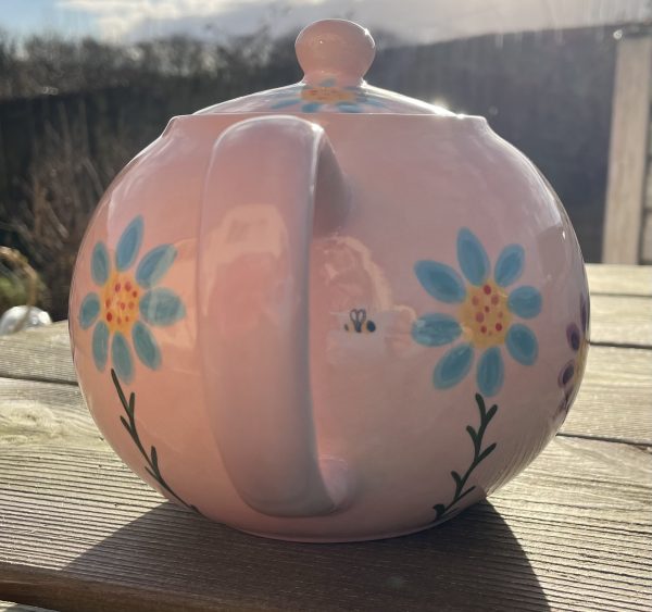 Hand Painted, Pink, Purple, Teal, Floral, Busy Bee, Teapot, Ceramic, Pottery, Gifts for Friends and Family - Image 5