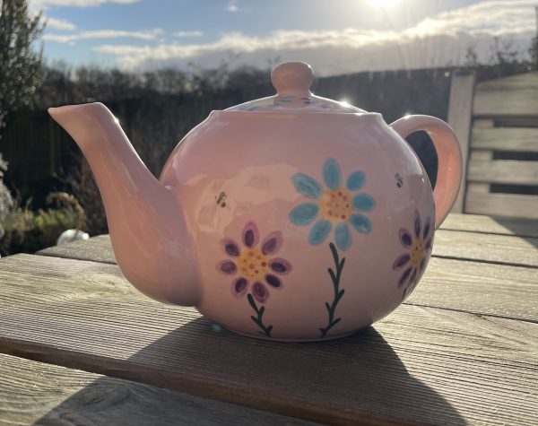 Hand Painted, Pink, Purple, Teal, Floral, Busy Bee, Teapot, Ceramic, Pottery, Gifts for Friends and Family - Image 2