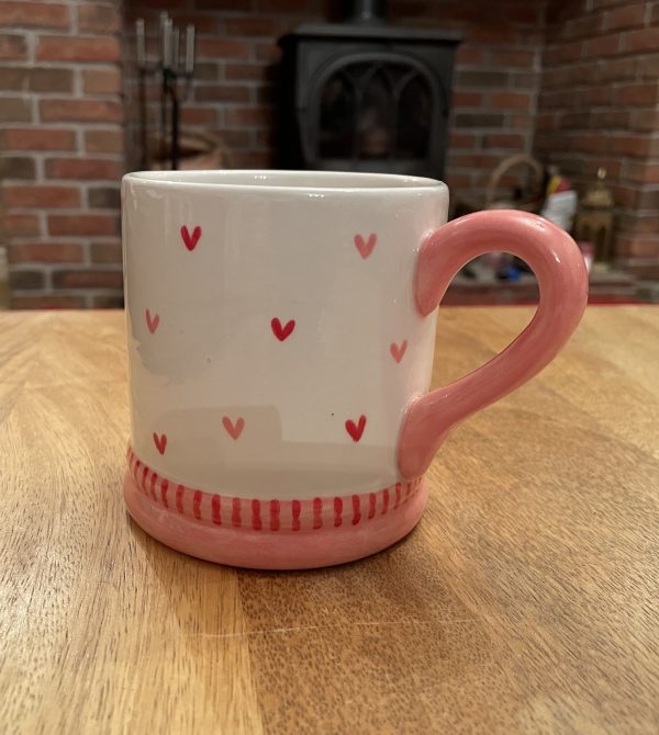 White, Red and Pink Heart Mugs, Ceramic Pottery Shop, Gifts for Friends and Family