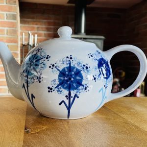 Hand Painted, Blue, Dandelion, Teapot, Ceramic, Pottery, Gifts for Friends and Family