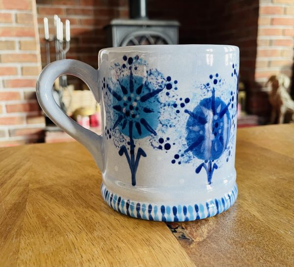 Mugs. Hand Painted Blue Dandelion Mug, Ceramic Pottery Shop, Gifts for Friends and Family - Image 4