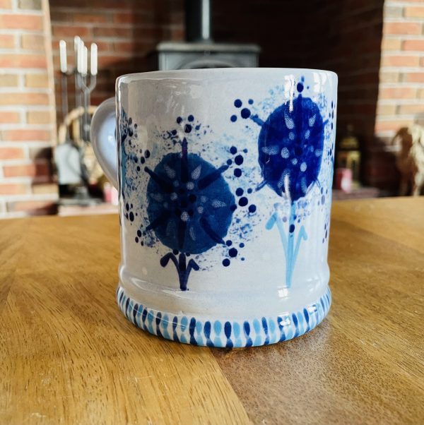 Mugs. Hand Painted Blue Dandelion Mug, Ceramic Pottery Shop, Gifts for Friends and Family - Image 2