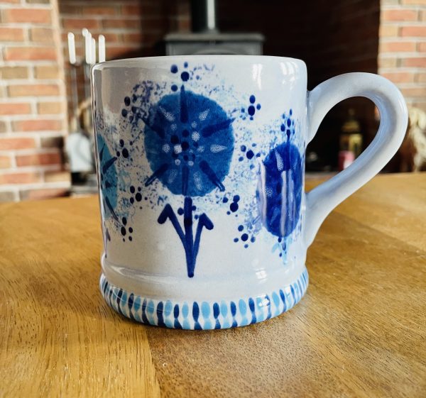 Mugs. Hand Painted Blue Dandelion Mug, Ceramic Pottery Shop, Gifts for Friends and Family - Image 3