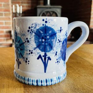 Mugs. Hand Painted Blue Dandelion Mug, Ceramic Pottery Shop, Gifts for Friends and Family