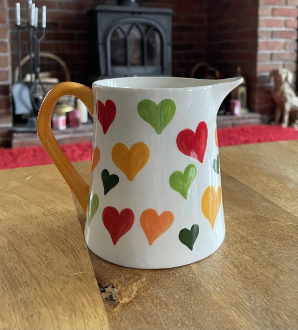 Hand Painted, Orange, Yellow, Green, Red, Big Heart, Jug. Small, Ceramic, Pottery, Gifts for Friends and Family - Image 6