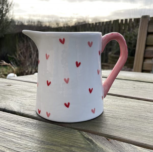 Hand Painted, White, Pink, Red, Sweet Heart, Milk, Jug, Small, Ceramic, Pottery, Gifts for Friends and Family - Image 2