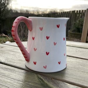 Hand Painted, White, Pink, Red, Sweet Heart, Milk, Jug, Small, Ceramic, Pottery, Gifts for Friends and Family