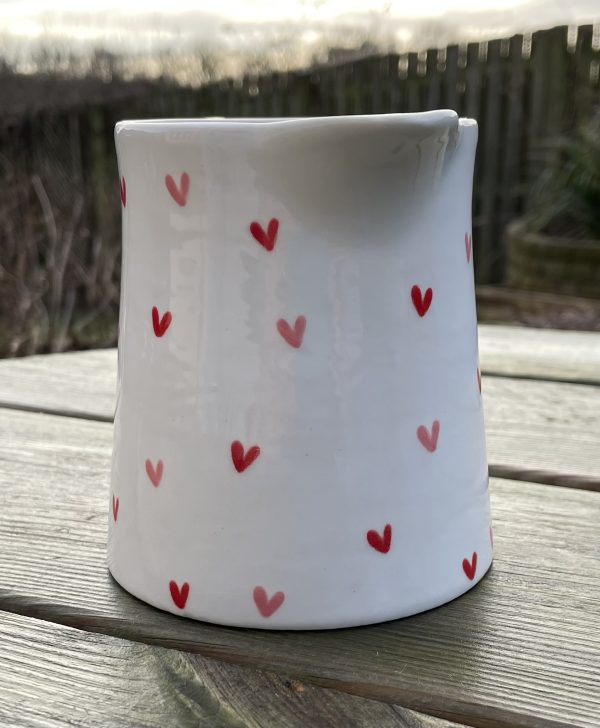 Hand Painted, White, Pink, Red, Sweet Heart, Milk, Jug, Small, Ceramic, Pottery, Gifts for Friends and Family - Image 5